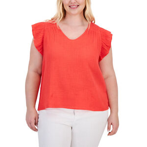 Style & Co. Plus Size Orange Flutter-Sleeve Top NWT